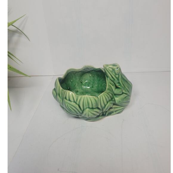 Vintage McCoy Green Frog Lotus Planter - Picture 2 of 5